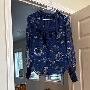 White House Black Market Navy Floral Blouse